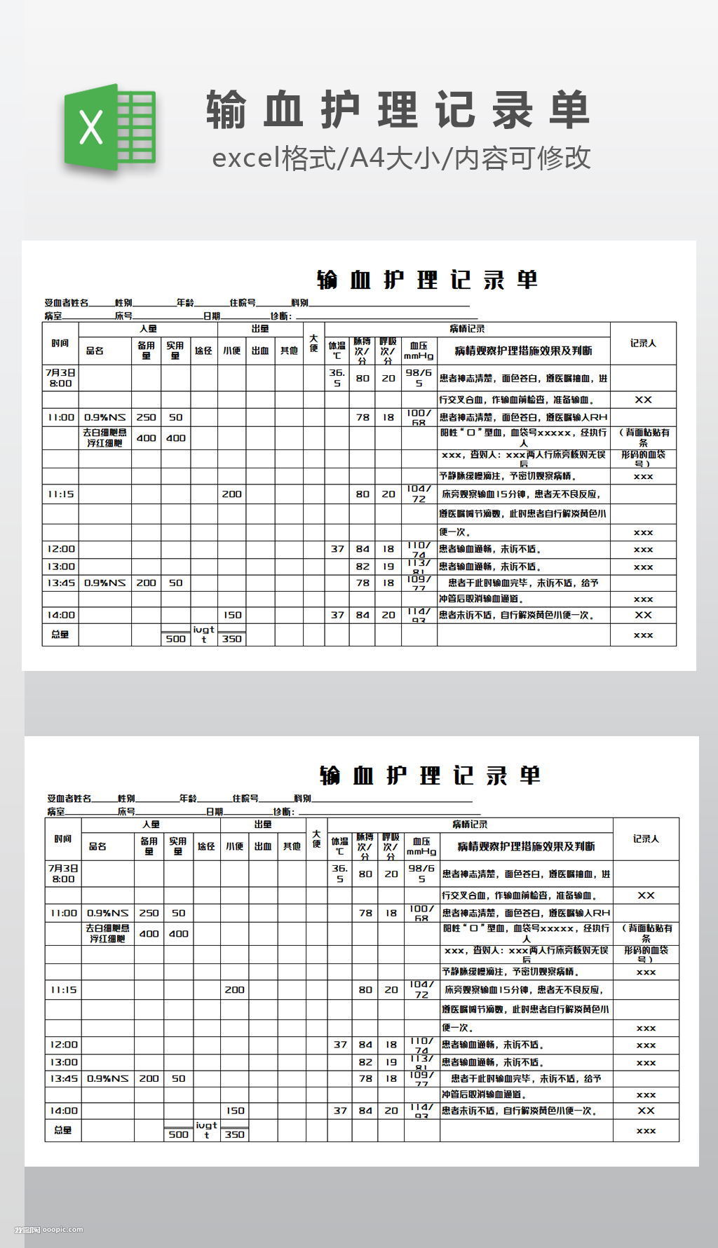 最新護士輸血記錄模板及其應用指南